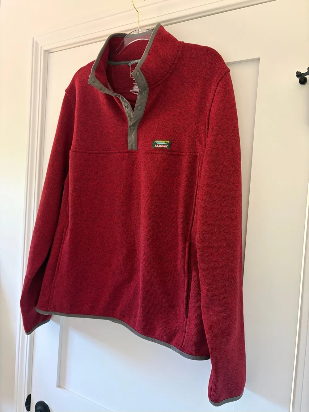 LL Bean Sweater Fleece Pullover Mountain Red Slightly Fitted NWOT Size Large